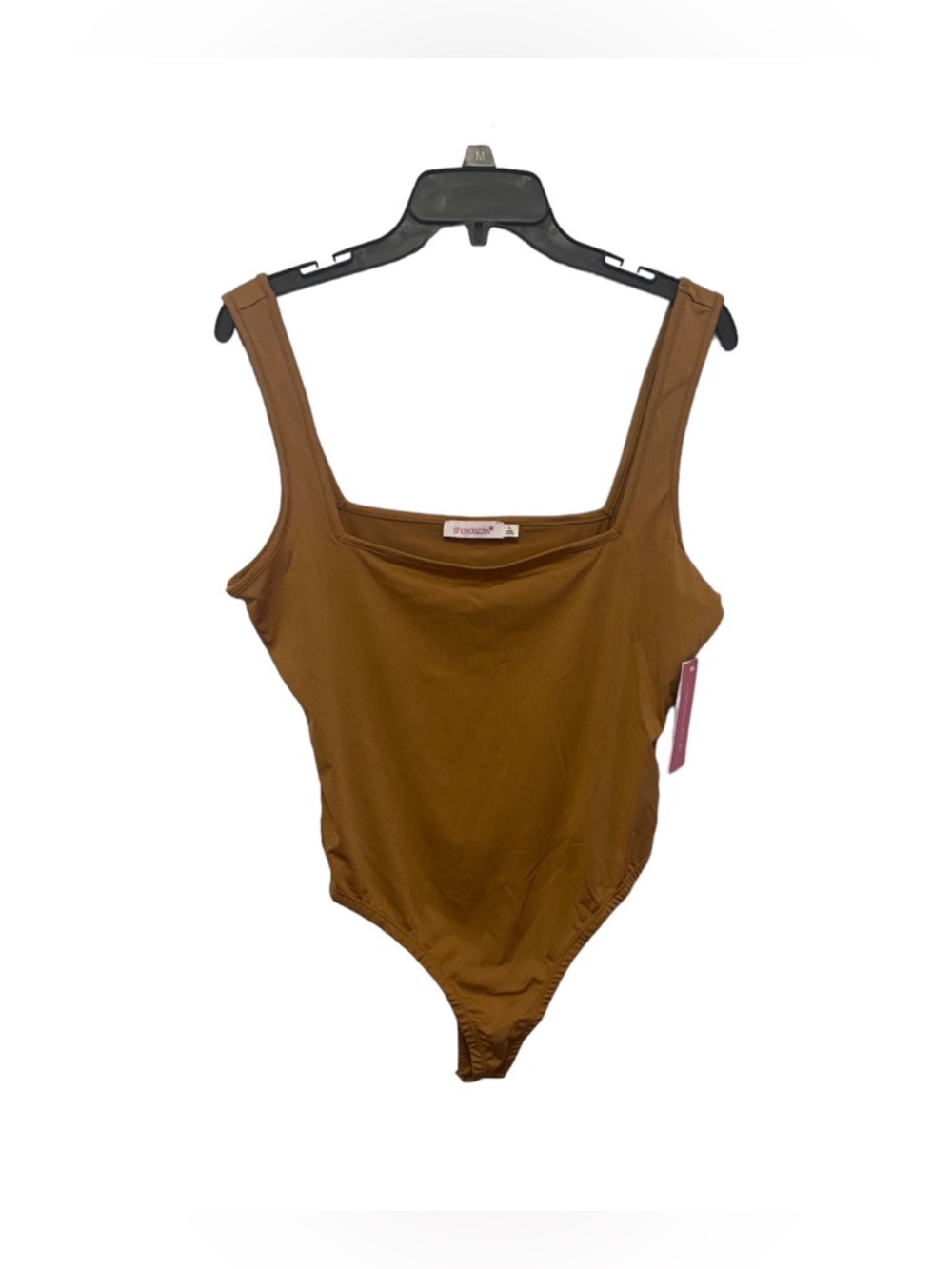 Sleeveless Square Neck Tan Bodysuit Top Size Large